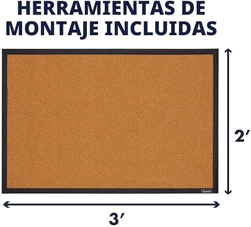 Miniatura 4 de Tablón de anuncios de corcho Quartet, tablero de corcho enmarcado, 2 x 3 pies, marco negro, tablero de mensajes, tablero de visión (MWDB2436-BK)