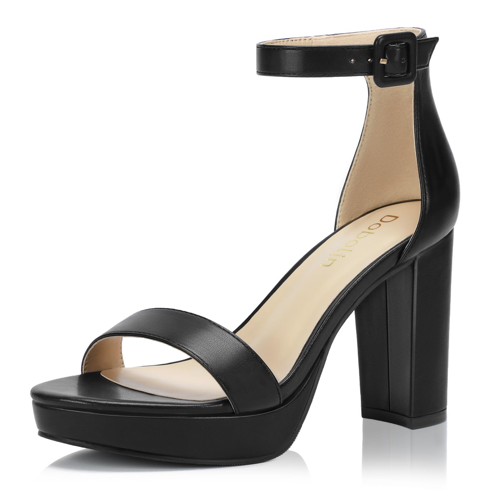 DOBOLIN Platform Heels for Women 4-Inch Ankle Strap Open Toe Sandals Wedding Party Dress Shoes Wide Feet Friendly (Runs Large, Size Down)