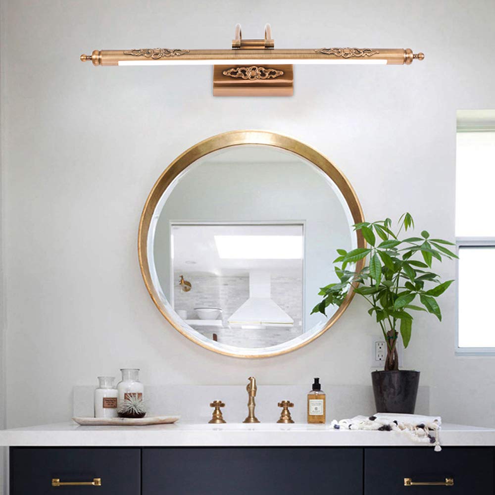 11W Antik Spiegellampe Spiegelleuchte Badezimmer LED Retro Verstellbar Badleuchte Vintage Metall Kupfer, Wasserdicht Retro Make-up Licht, Wände Spiegelschrank Schminkleuchte Natürliches Licht, D65cm