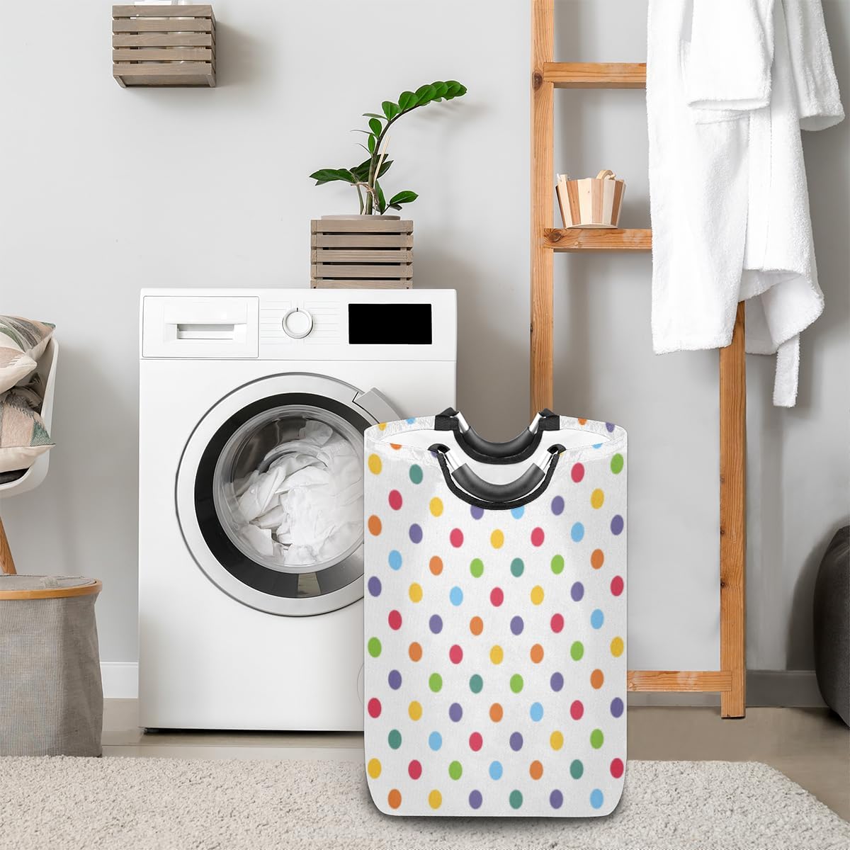 Colorful Polka Dot Laundry Basket Collapsible Laundry Hamper Waterproof Dirty Clothes Storage Baskets Foldable Washing Bin Laundry Bag With Handles for College Dorm Family