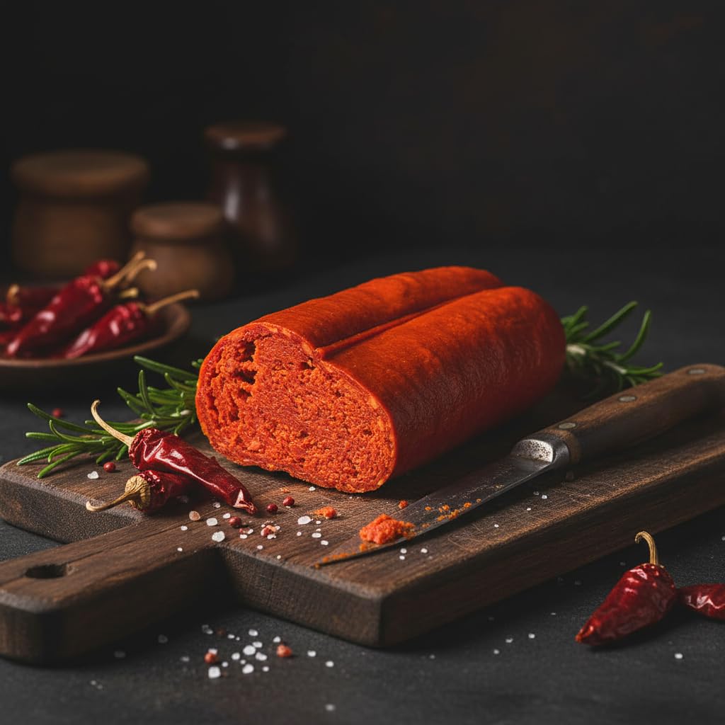 Valle del Crati Nduja Calabraise de Spilinga 1 KG | Nduja produite en Calabre | Nduja épicé salami calabrais à tartiner | Nduja artisanale | 2 pièces (1000 gr)
