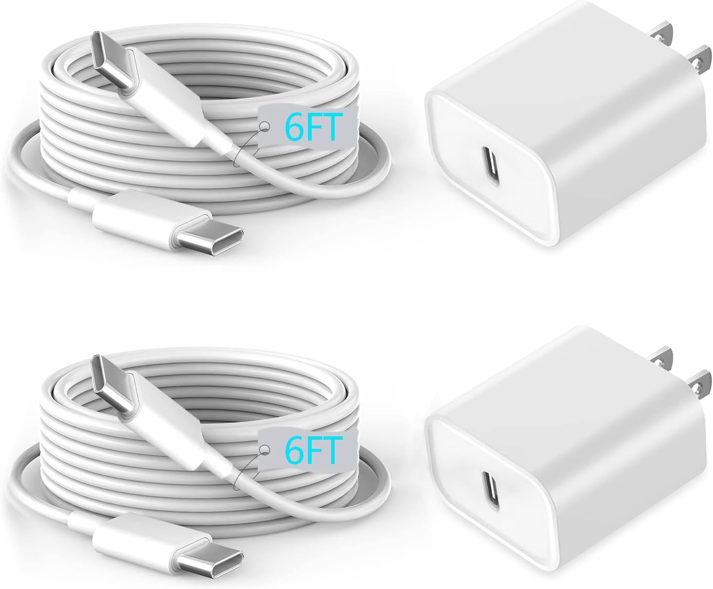 iPhone 16 15 Charger Fast Charging 2-Pack 20W PD USB C Wall Charger with2 Pack 6FT USB-C to USBC Cable for iPhone 16/16 Plus/16e/16 Pro Max/15 Pro Max/15 Plus/15 Pro/15, iPad, AirPods 4,Galaxy