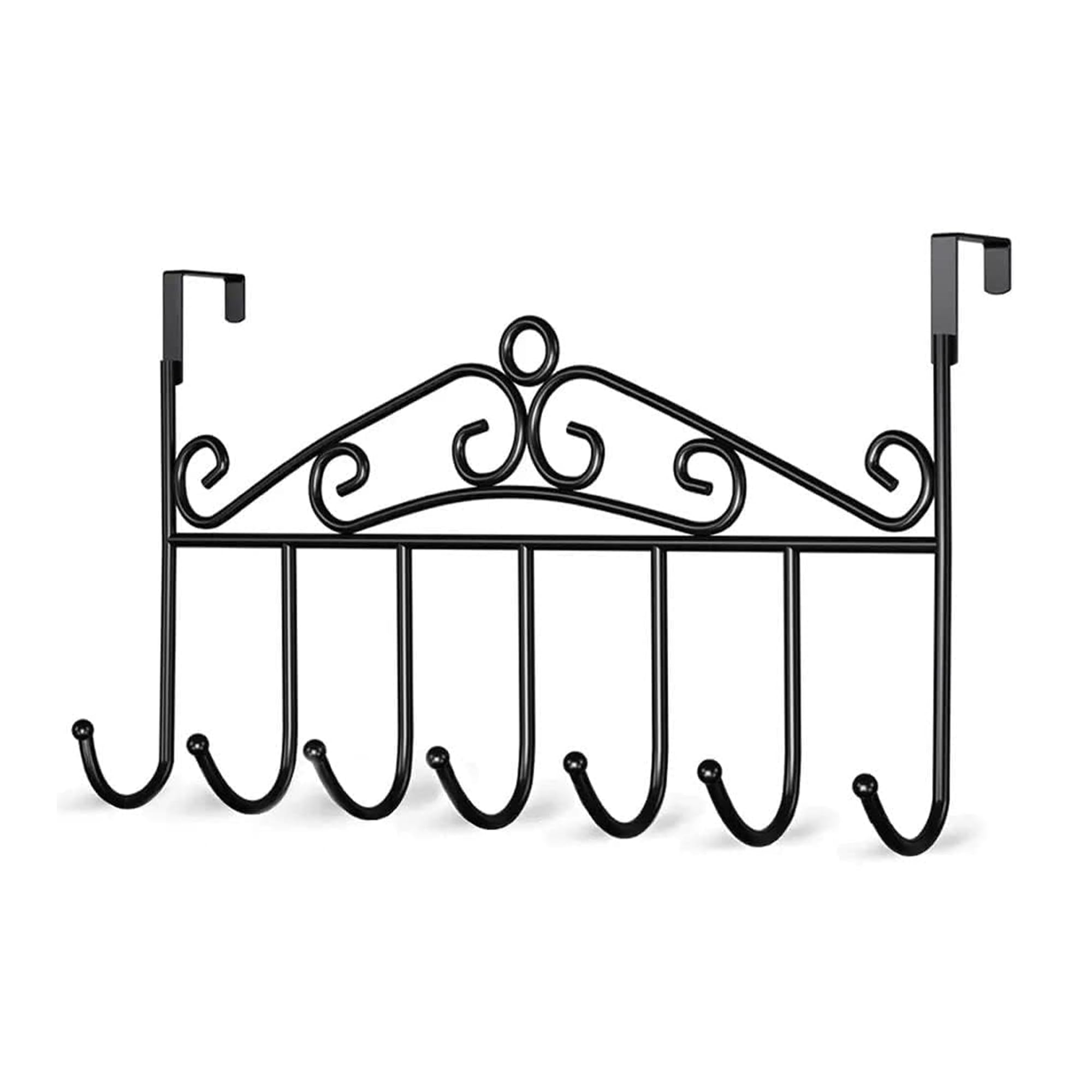 Sulfar Over the Door Hooks,Stainless Steel Closet Hanger Rack, 7 Hooks Black Metal Hanging Storage Holder Organizer for Coats, Hats, Robes, Purses, Scarves, Clothes-image-4