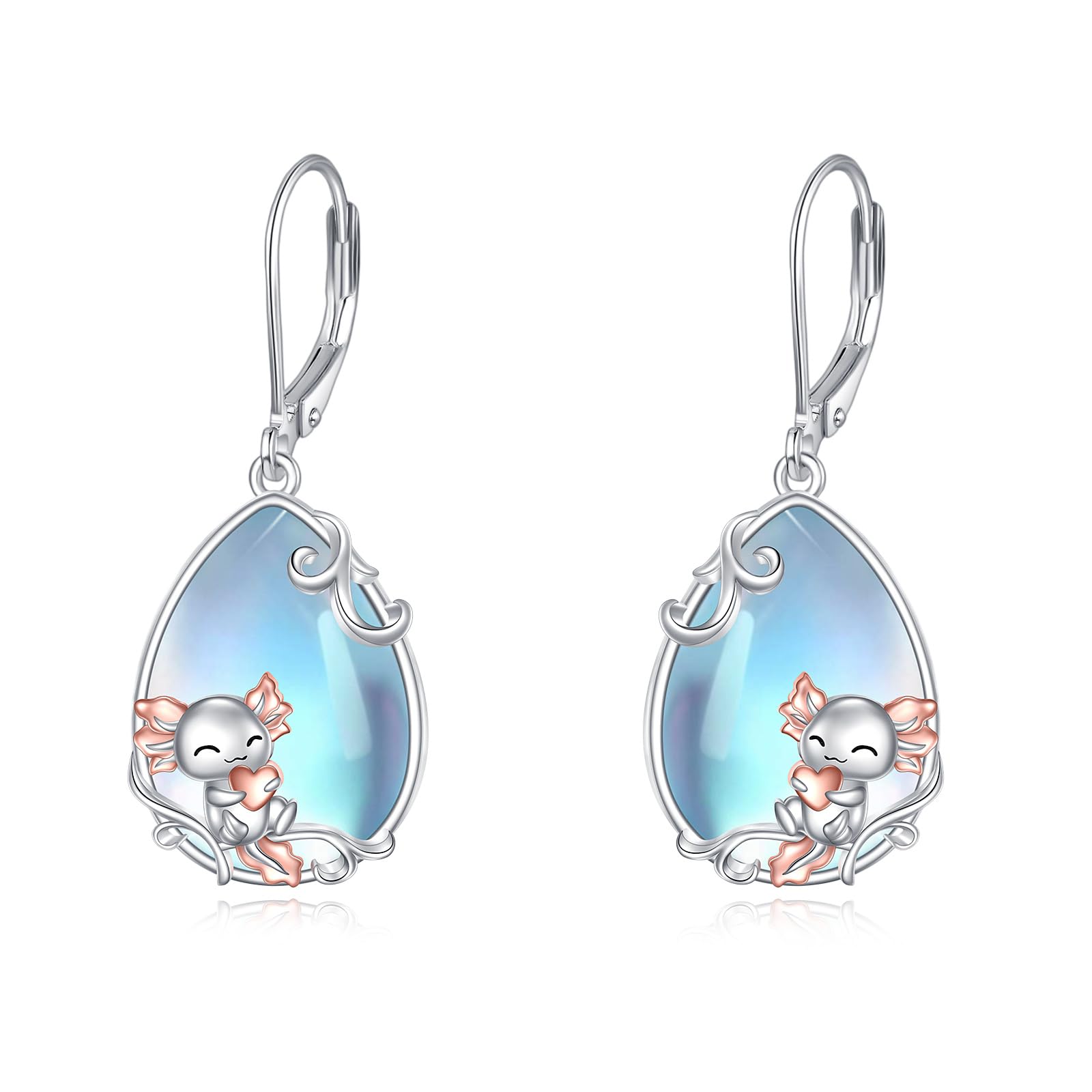 Katze/Kolibri/Fuchs/Axolotl Ohrringe für Damen 925 Sterling Silber Mondstein Baumeln Ohrringe Tier Tropfen Ohrring Schmuck Geschenke für Mädchen