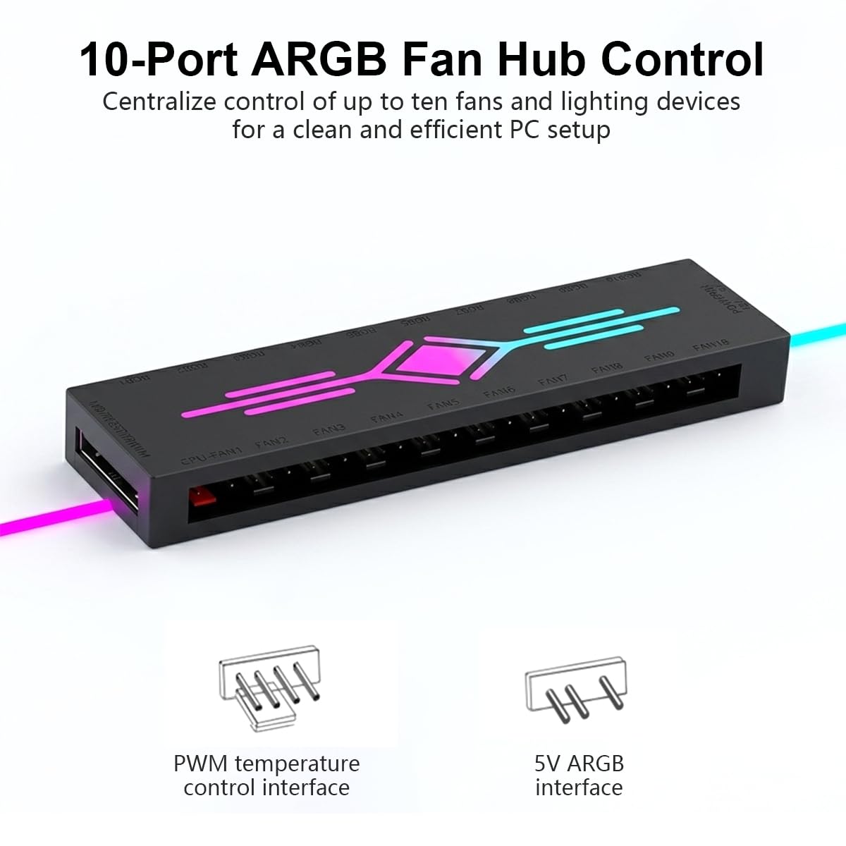 ZORBES 10-Port ARGB Fan Hub, 5V 3-Pin PWM Controller, SATA Powered — Amazon image 2
