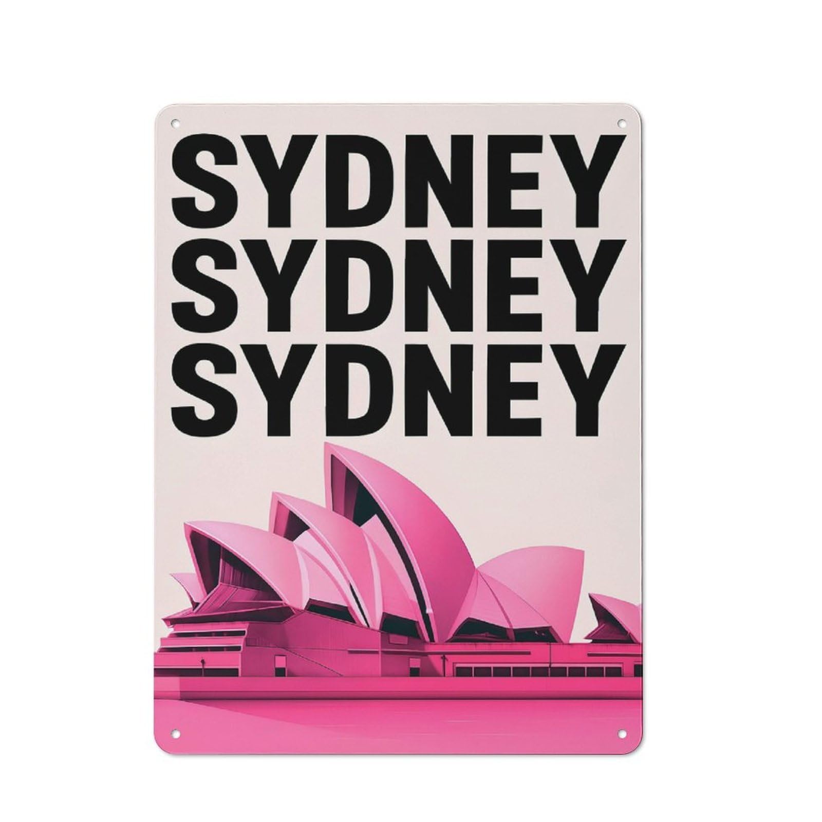 Junmoney Sydney Opera House Pink Tin Wall Plaque 40X30cm With For Garage Or Workshop, For Living Room, Hallway And Entrance Wall Decor