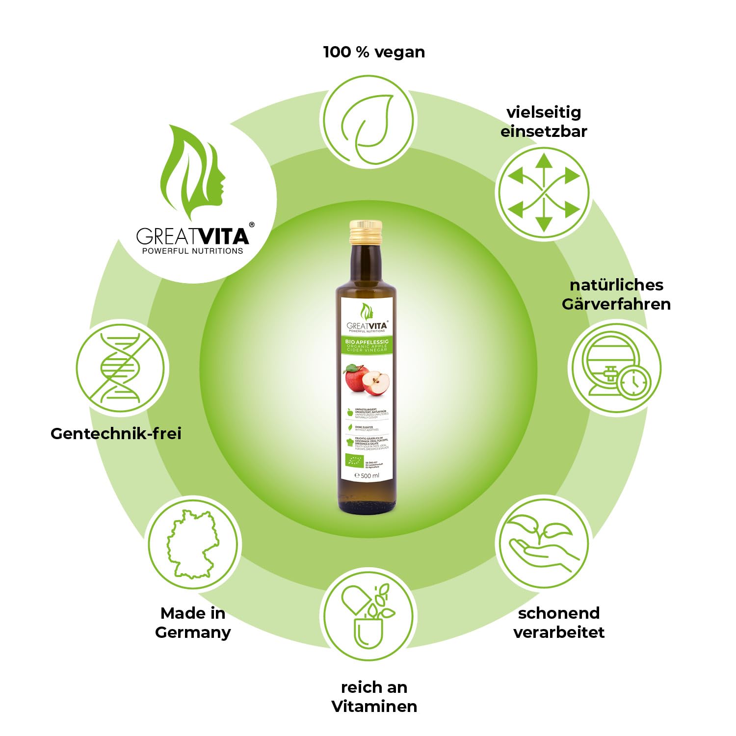 MeaVita Vinagre de Sidra Orgánico de Manzana Natural Turbio sin Filtrar 1000 ml (2 x 500 ml)