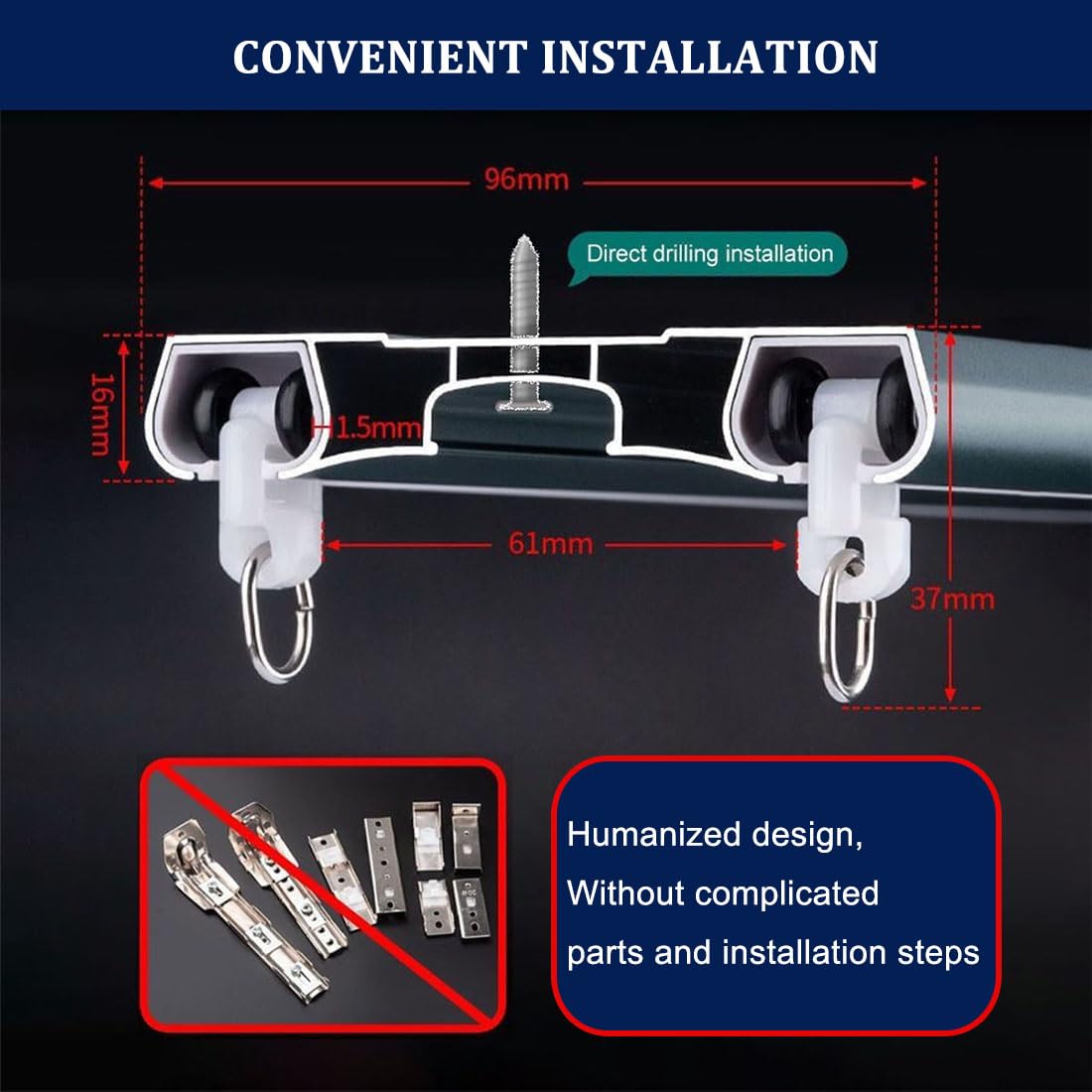 Générique Rail Double pour Rideaux, Fixation Au Plafond, Rail De Plafond Silencieux en Alliage D'aluminium Robuste De 1 Mètre(3,3pieds) avec roulettes Améliorées,pour Séparations,Blanc,2.8m