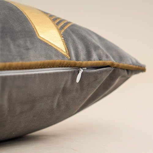 Miniatura 6 de Alerfa Fundas de cojín de cuero a rayas doradas geométricas grises de 12 x 20 pulgadas, fundas de cojín bordadas modernas, fundas de almohada