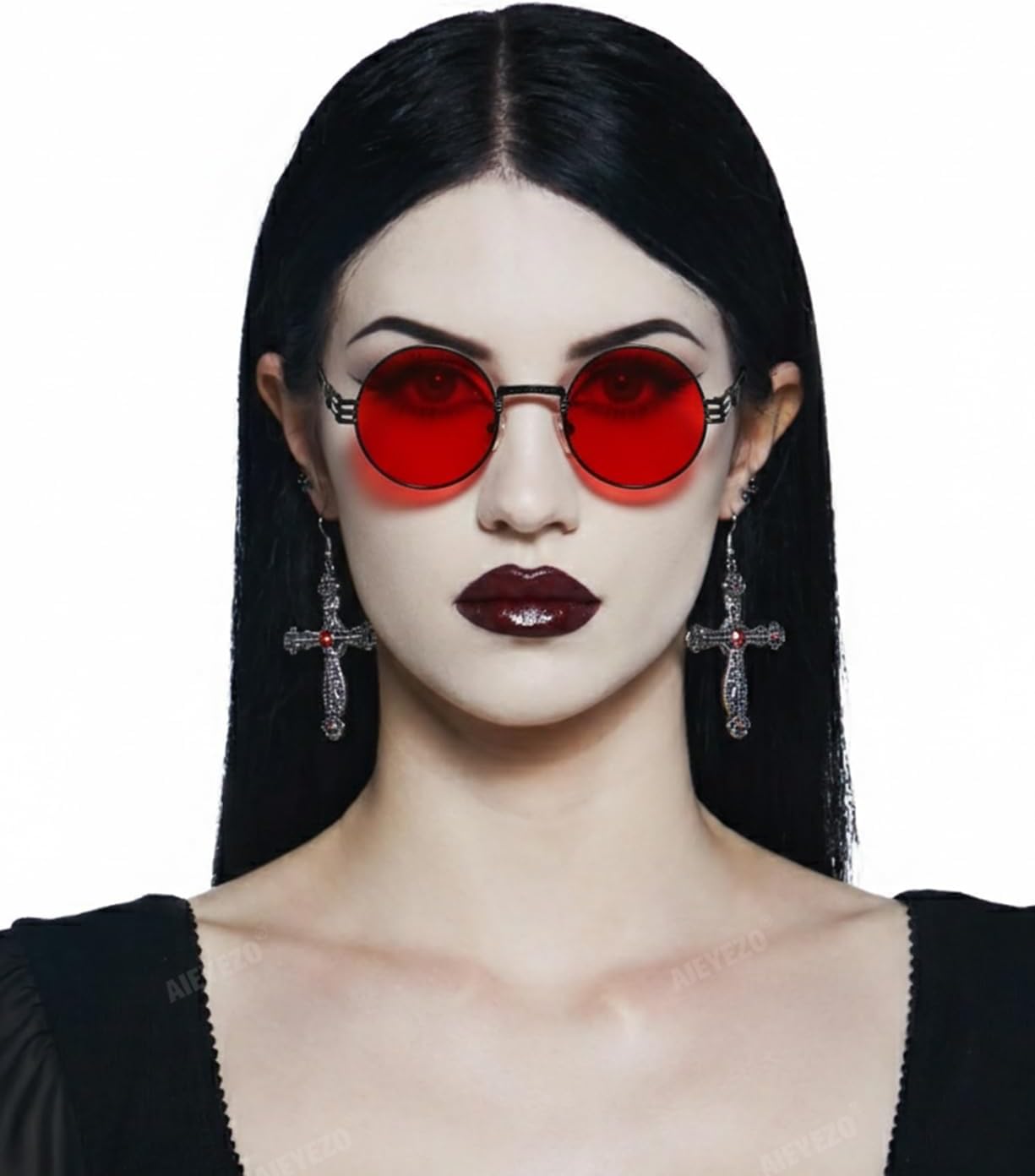 AIEYEZO Round Steampunk Sunglasses for Men Women Retro Circle Hippie Glasses Metal Frame 100% UV Blocking Lens - Image 2