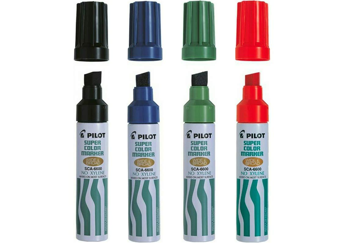 PILOT Super Colour Wide Chisel Tip Permanent Marker 3.0 - 12.5 mm Line Pk of 4