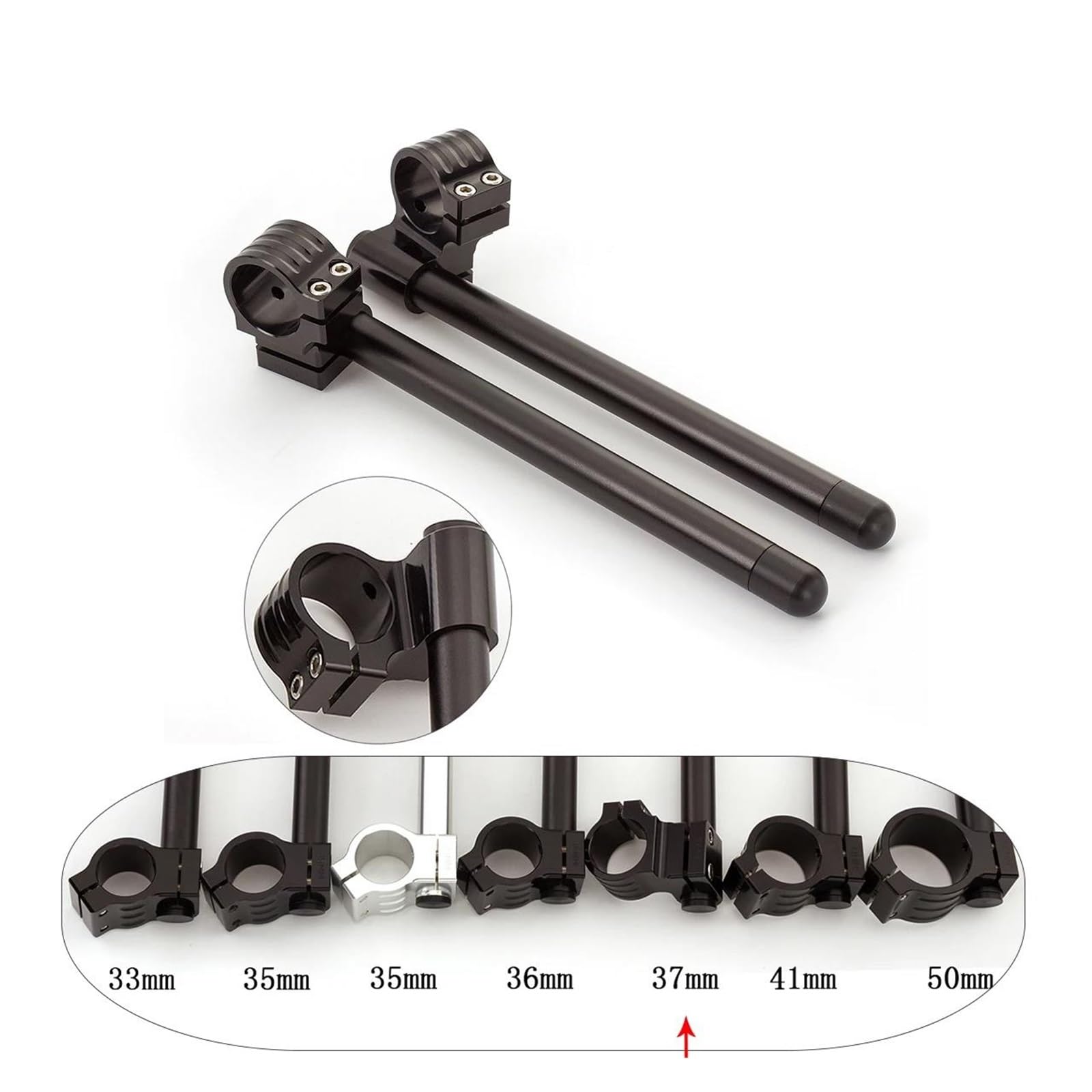 Abrazadera Manillar Elevador Horquilla Universal Para Motocicleta Con Clip 7/8" Y 22 Mm Para Manillar CNC 31 Mm 33 Mm 35 Mm 36 Mm 37 Mm 41 Mm 43 Mm 45 Mm 47 Mm 50 Mm 51 Mm Elevador(Riser Black 37mm)