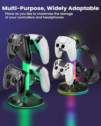Miniatura 7 de Soporte de auriculares RGB para escritorio, innovador soporte para auriculares con 9 modos de luz, soporte para controlador con carga USB y puerto