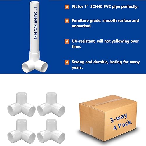 Miniatura 24 de Accesorios de PVC de 1 pulgada de cruz de 4 vías (paquete de 4) grado para muebles, conector de codo, resistente para muebles de bricolaje, marcos