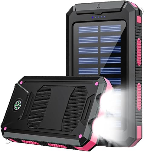 Banco de energía solar de 10000 mAh con puertos USB tipo C y dobles para iPhone, Samsung y más, a prueba de golpes, a prueba de polvo, con brújula y
