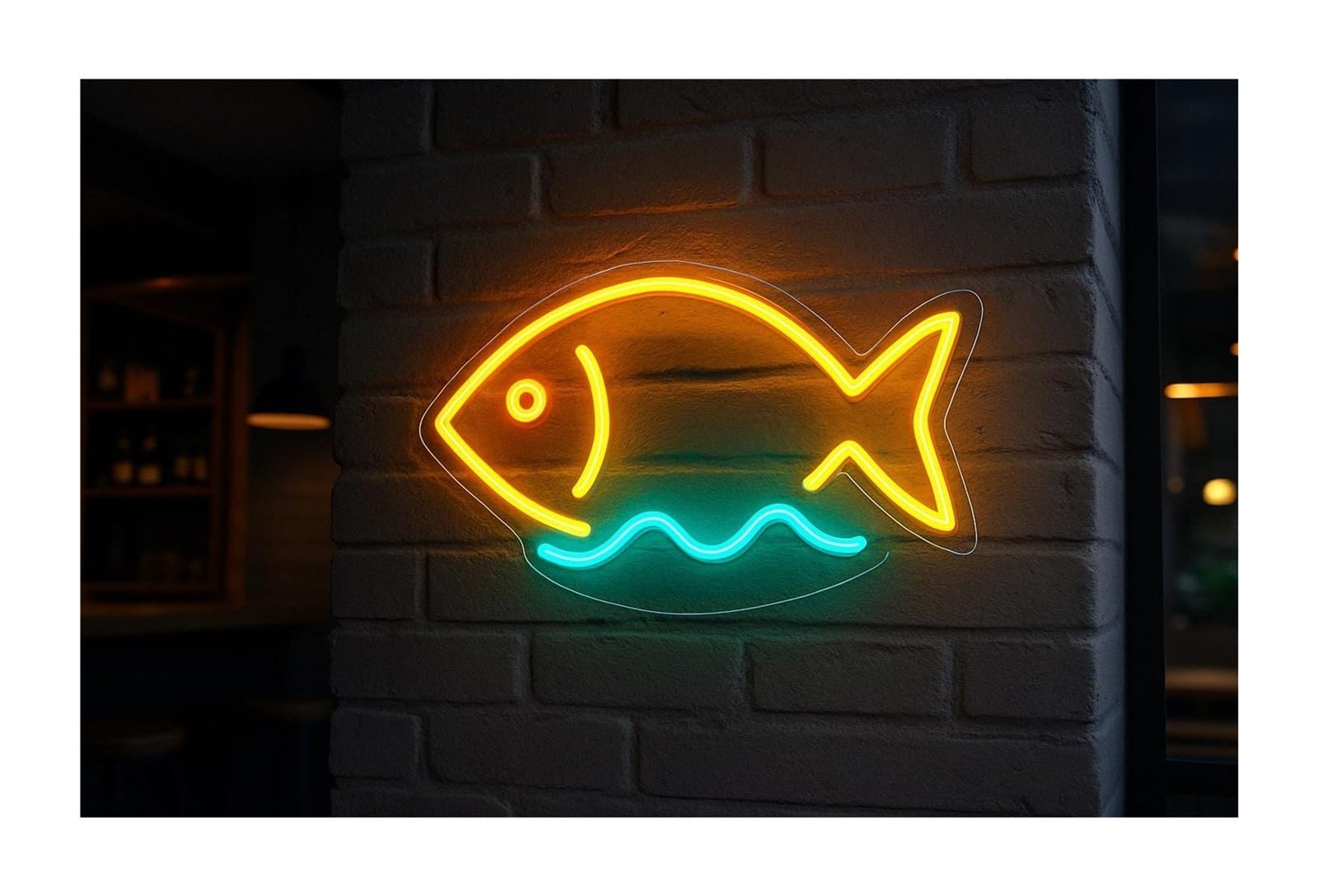 RONGCH Hanging Art Signs Fish Neon Sign for Seafood Restaurant for Fishing Shop Gameroom Bedroom Birthday Party Bar Livingroom Wall Decor(B)