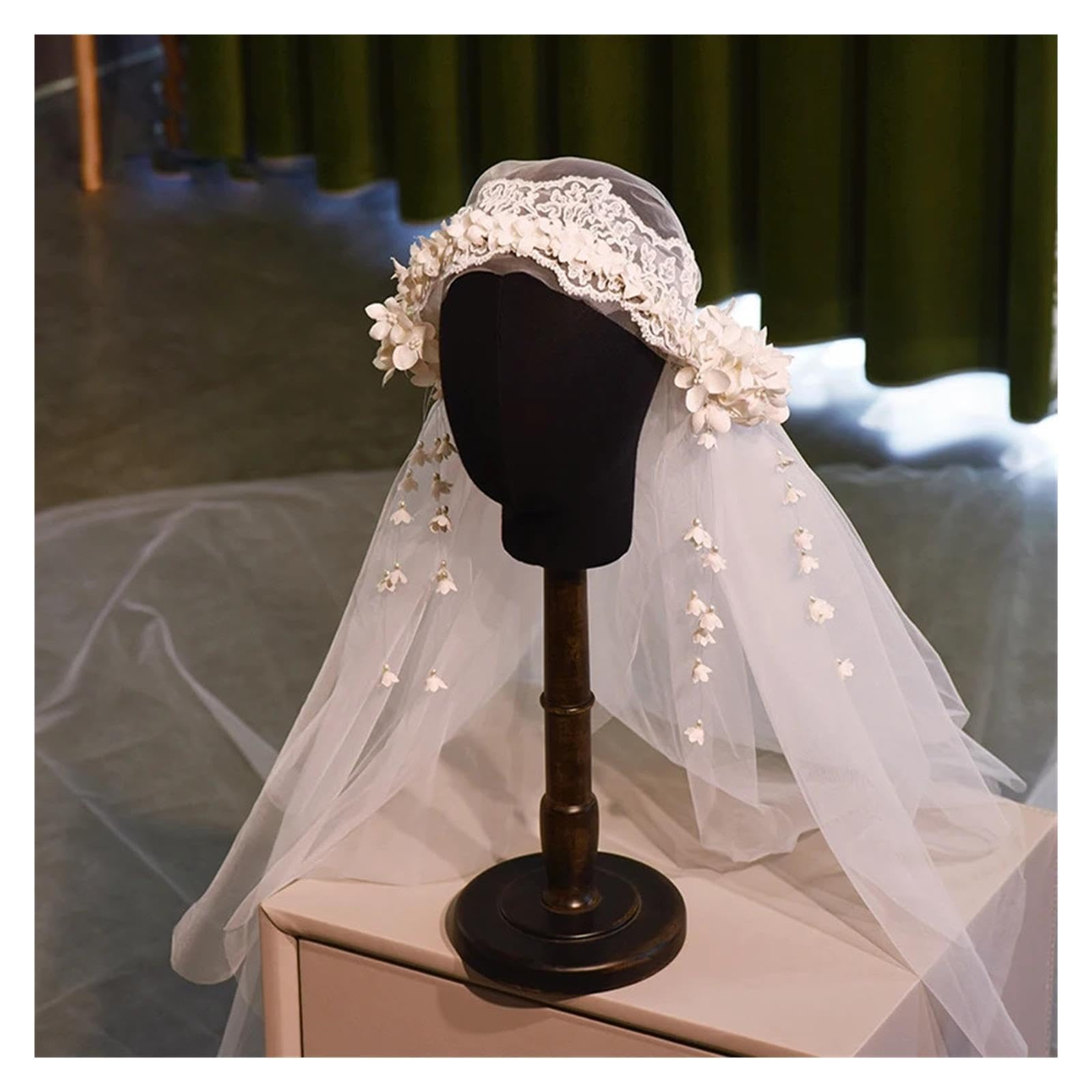 Velo da Sposa Lungo in Pizzo Floreale Romantico Fatto a Mano 200 cm