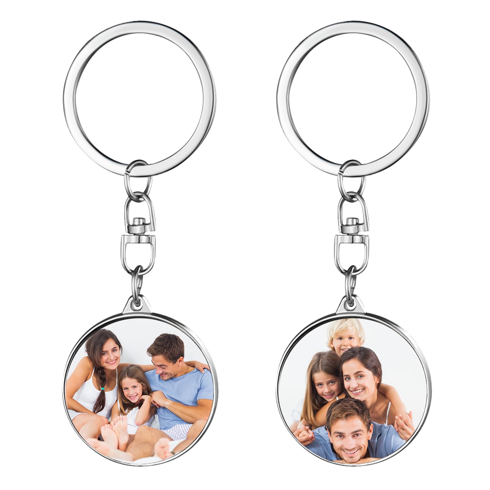 BEXOA Personalised Keyring Photo - Custom Double Sided keyrings with Picture Text, Personalised Christmas, Birthday, Father's Day, Mother's Day Gifts for Men Women (Round - 2 pictures)