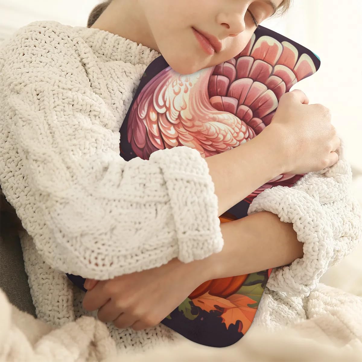 Hot Water Bottle with Soft Cover,2L Cute Pumpkin Hot Water Bag for Hot and Cold Compress, Hand Feet Warmer, Food Turkey Rubber Hot or Cold Water Bottle Halloween Christmas Decorations