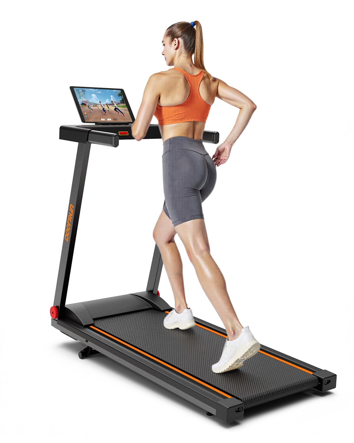 Superun Walking Pad mit Steigung max 159 KG/136 KG, 2.5HP Laufband für Zuhause mit LED, Leise Laufband Schreibtisch mit App und Multiplayer-Rennstrecke