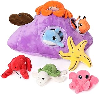 Muiteiur Plush Soft Ocean Animals Set with Plush Sea Shell House Include...