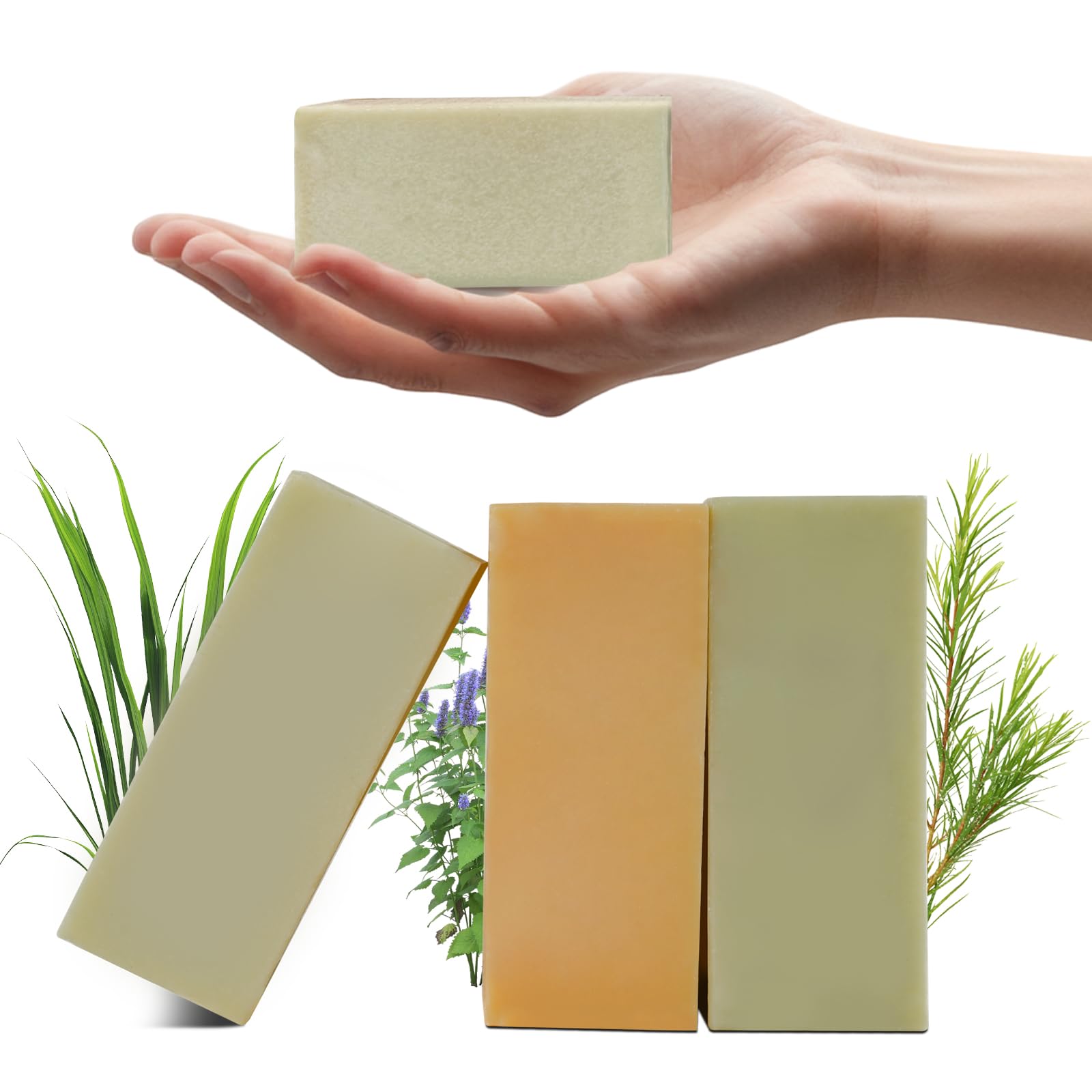 Natural Bar Soaps with Shea Butter,Body Botanical Soap Bars Variety Soap:3 Pack Scent Clary Sage,Lemongrass,Tea Tree Soap Bars,Antibacterial Bath Soap for Men&Women All Skin Body Wash Gift,Handmade