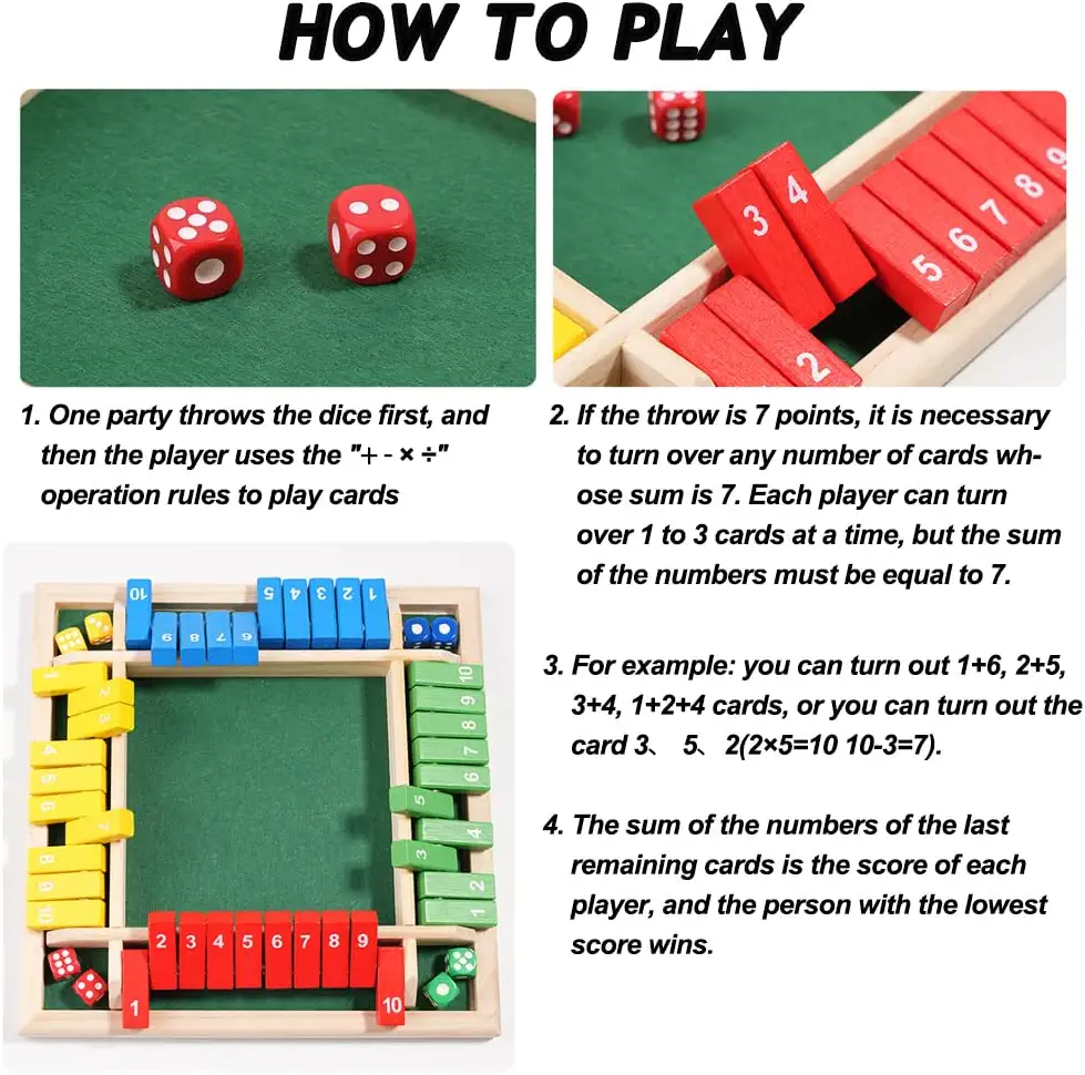 Shut the Box: Würfelspiel aus Holz für 2 bis 4 Spieler, Foto 5
