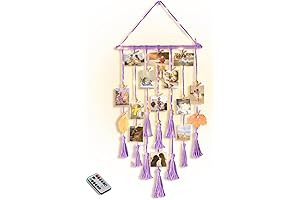 Hanging Photo Display Boho Wall Decor Purple