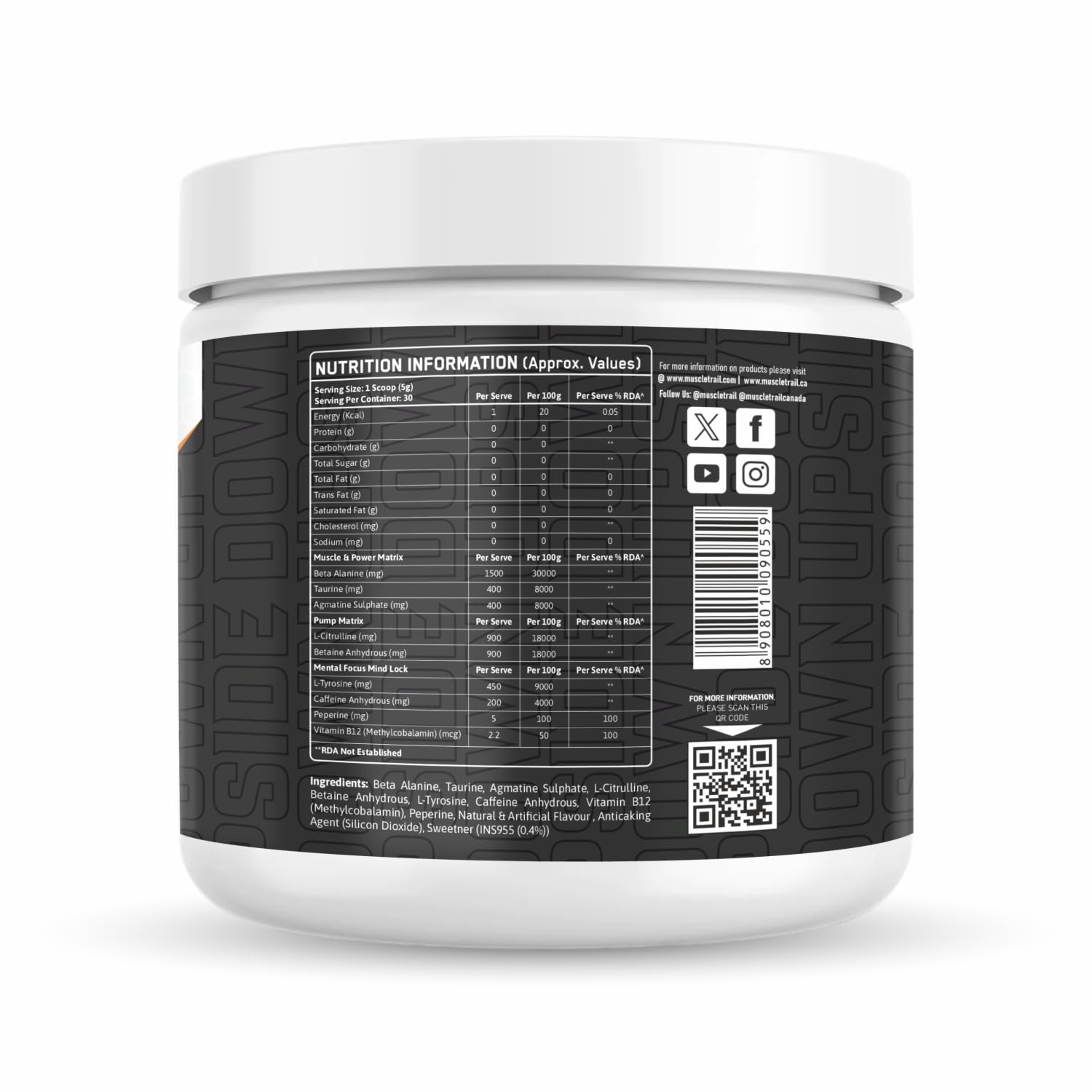 Muscle Trail Upside Down Pre-Workout Supplement, Fruit Punch Flavour, 150g | Caffeine | Theanine | Alanine | Citrulline (150g) — Amazon image 3
