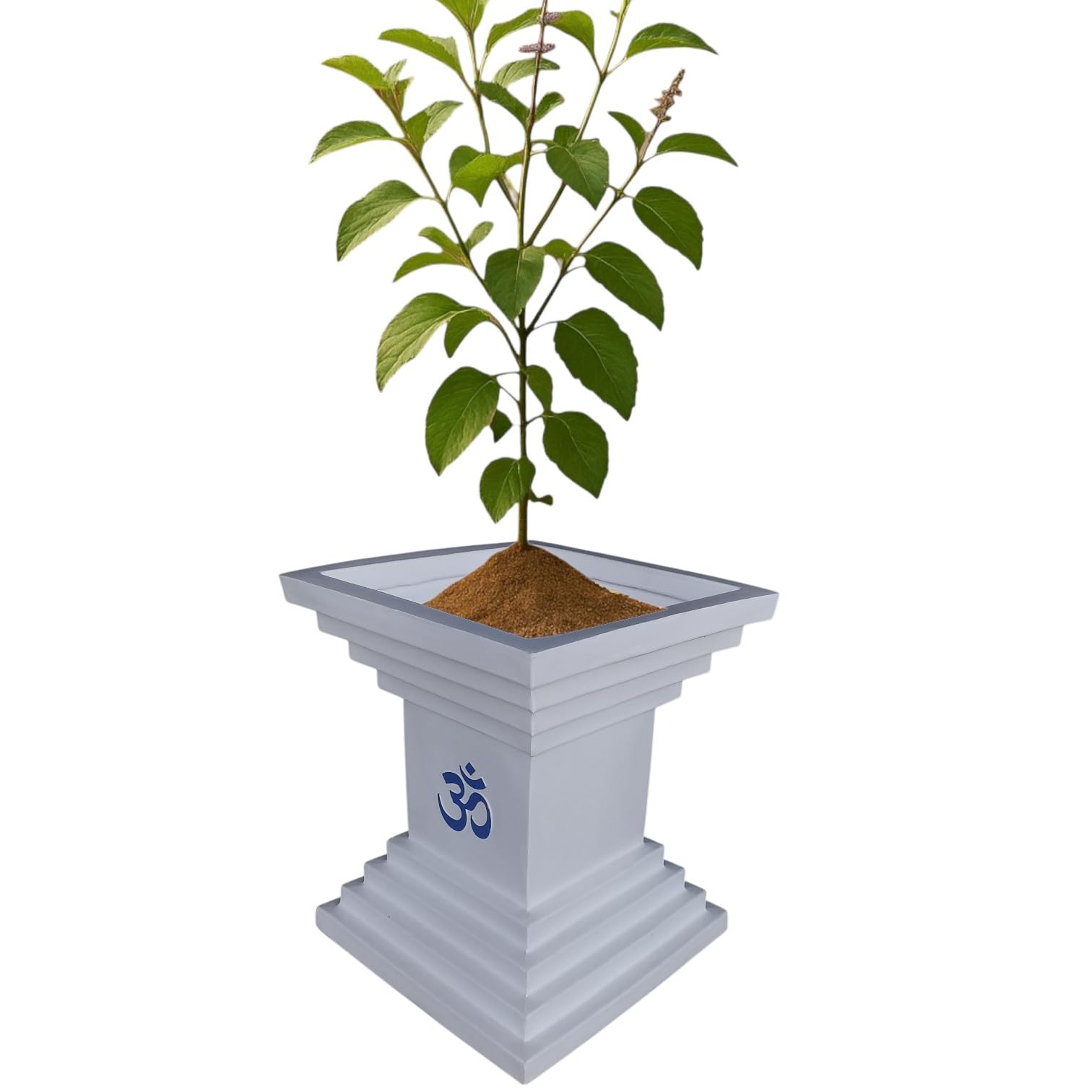 NEER Big Size Rotomolded Tulsi Vrindavan Polymer Pot – 20x15 Inch Rectangular Grey Stone Marble Look Pot for Tulsi Plant, Indoor & Outdoor (White, Medium)