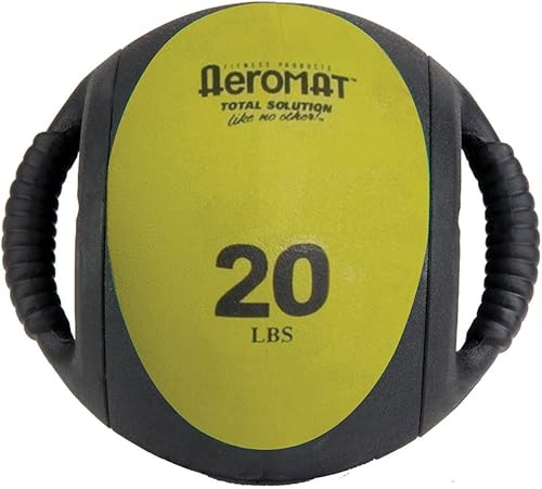 Aeromat Bolas medicinales de doble agarre para entrenamiento abdominal y movimientos de rotación, 9 pulgadas de diámetro, pesos codificados por