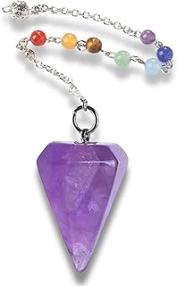 Pendolo di quarzo viola naturale con 7 chakra, pendolo divinatorio pietra dell'energia Reik con pietra di ametista