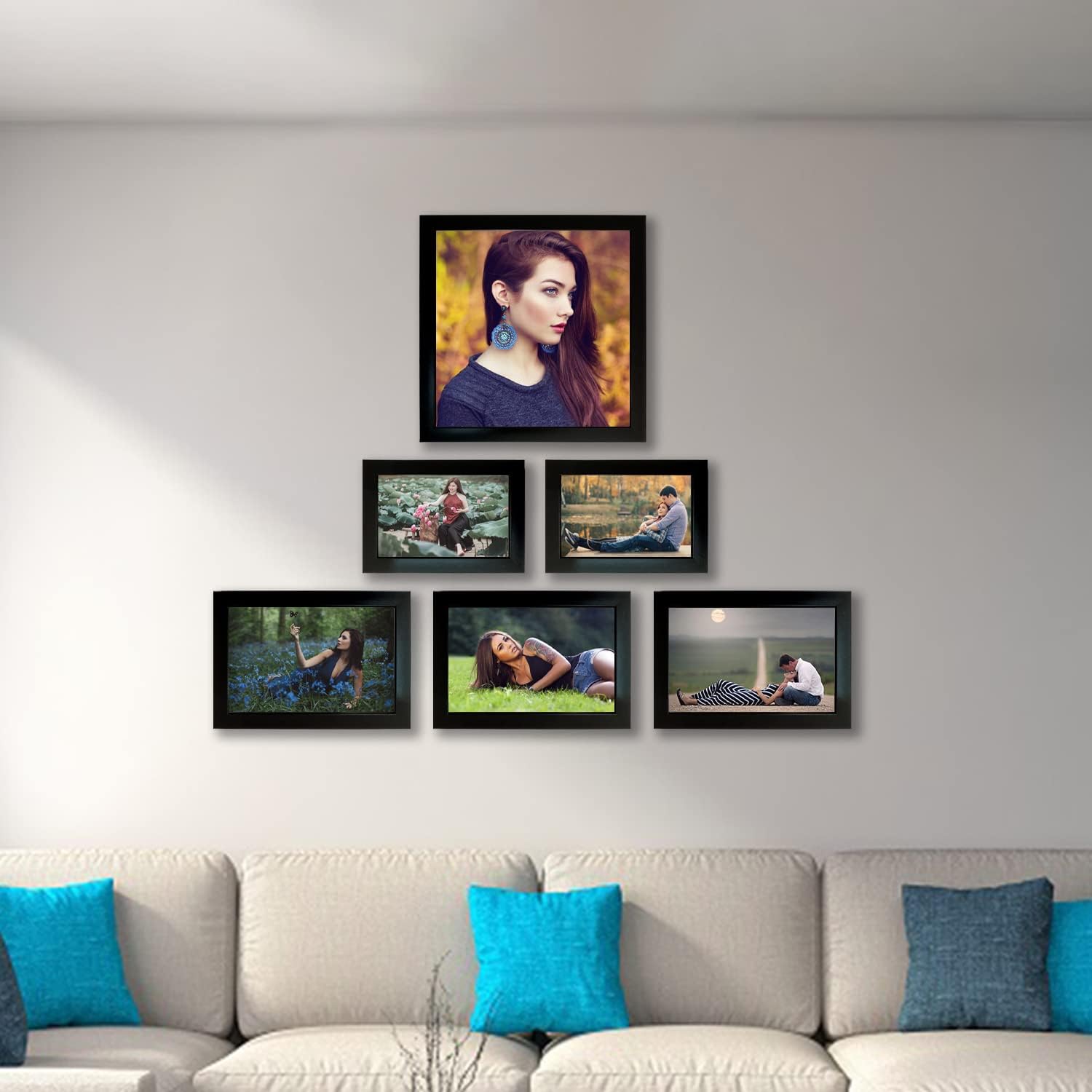 Kuber Industries Collage Photo Frame For Living Room, Wall Set of 6 (Black) Size: 8x8-1 Pc, 4x6-2 Pc, 5x7-3 Pc.