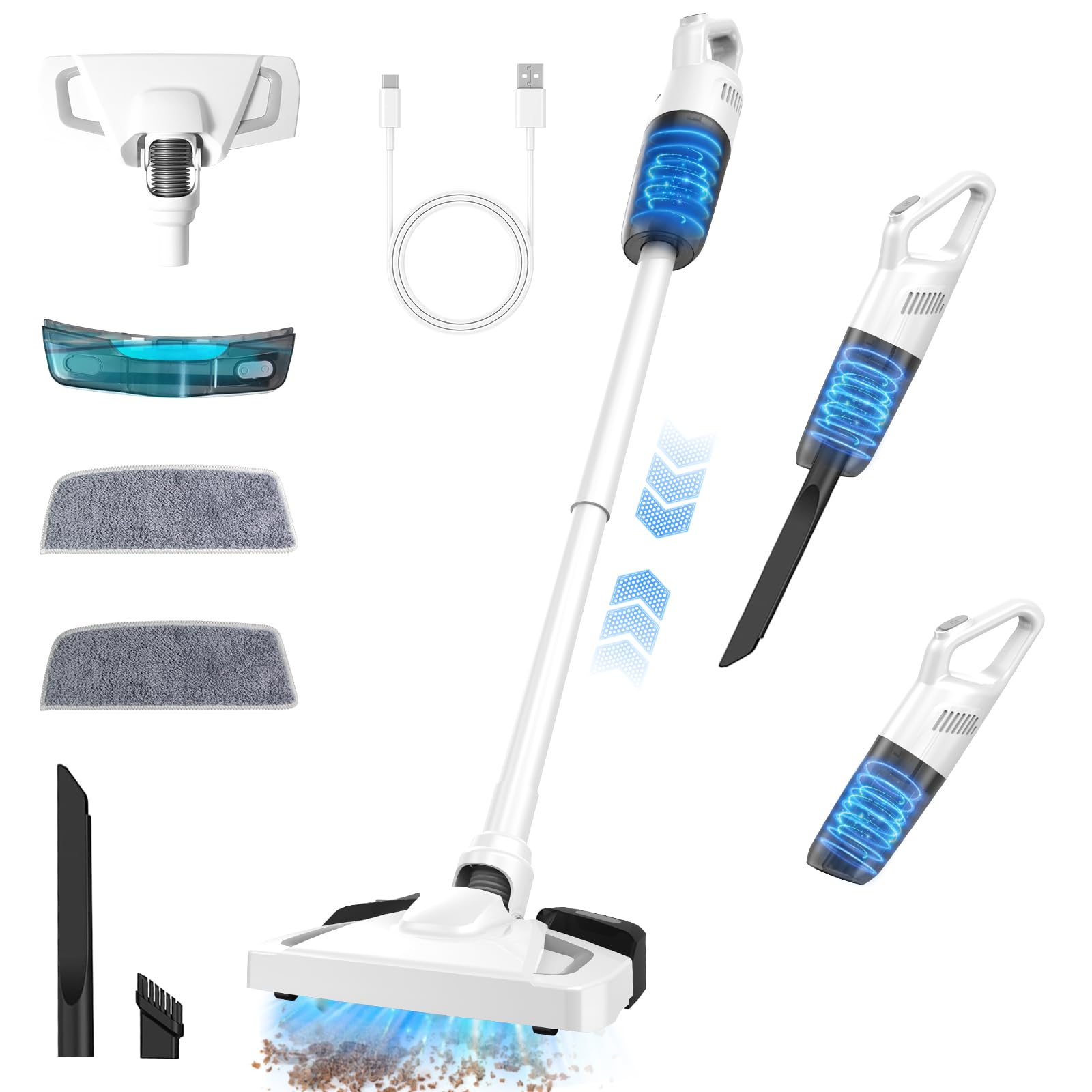 Aspirapolvere Senza Fili 2 In 1 Anluomafuy – Aspira E Lava Pavimenti, Potenza 120W, 5000Pa, Serbatoio 500ml, Autonomia 30 Minuti