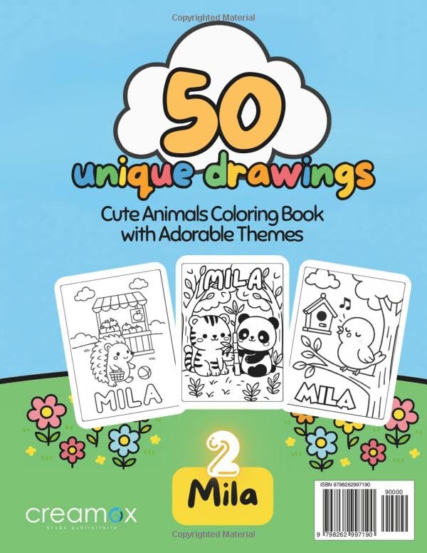 Mila personalized coloring book: Mila personalized gifts for girls – 50 Unique Designs Cute Animals Coloring Book for Kids Bold and easy (Mila book series Mila personalized gifts) image 3