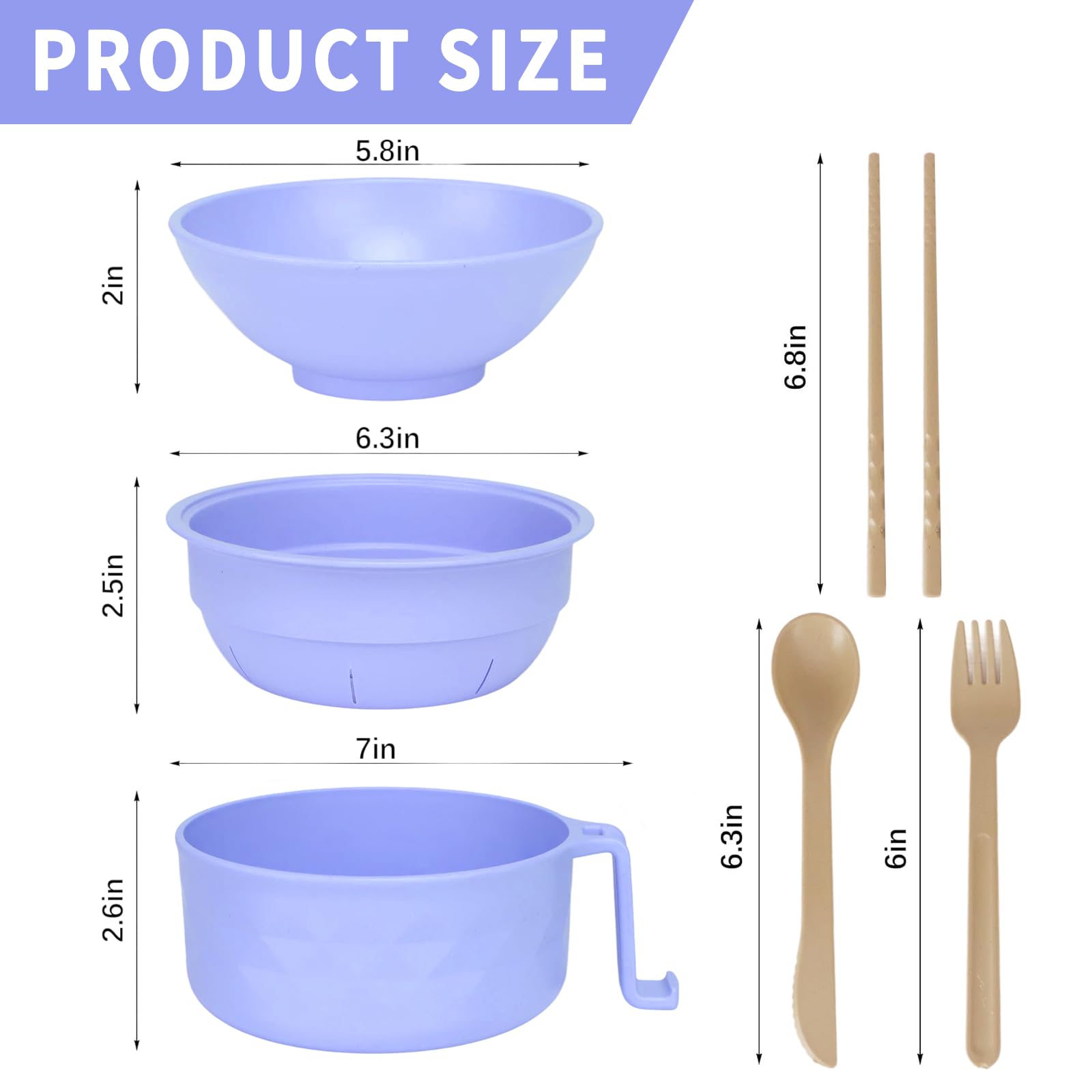 EOAMGO Ramen Bowl Set including Lid, Chopsticks and Fork, 1200ml Large Portable Soup Container, Microwave Safe - Image 2