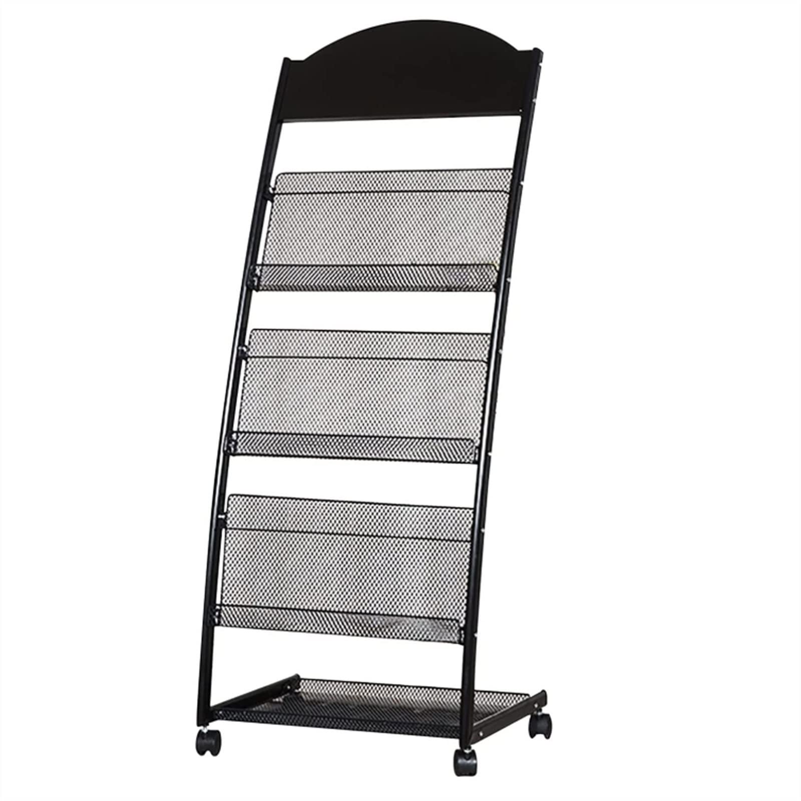 Jkjzsalj Black Floor-Standing Magazine Rack,Magazine Stand,Reception Areas Bank Hall Lobby Schools Iron Posters Storage Stand With Wheels Easy To Move,
