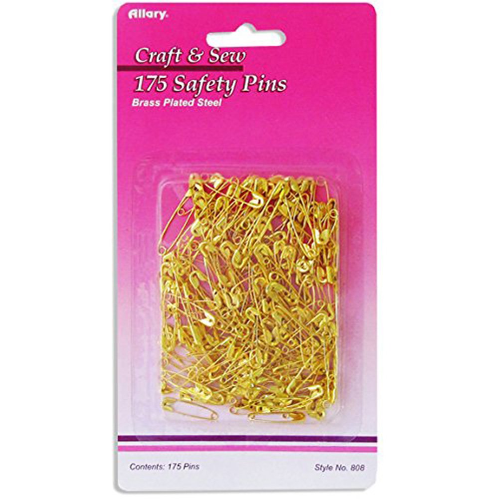 AllaryBrass Plated Safety Pins. Assorted Size. Pack of 175 Pcs