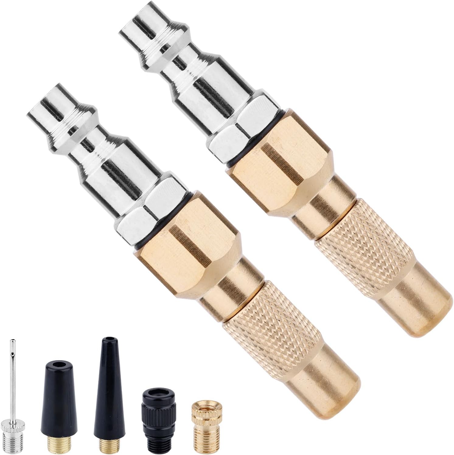 Gosknor 2pcs Heavy Duty Brass Air Nozzle with Quick Connector, 1/4" Internal Thread Screw On Air Chuck Wist-on Chucks for Valve 360 Rotation Accessories for Tire Inflator Gauge Compressor