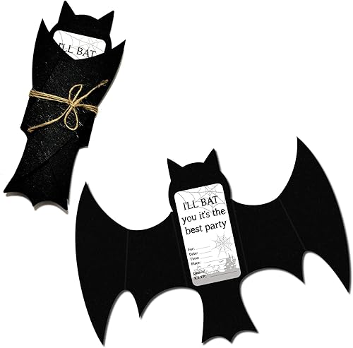 Invitaciones de fiesta de superhéroes, 20 tarjetas de invitación de murciélagos negros en 3D para murciélago, baby shower, superhéroe, hombre,