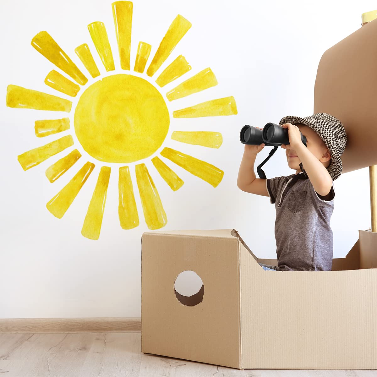 clothmile 21.65” X 22.44” Watercolor Boho Sun Wall Decals Peel and Stick, PVC Sunrise Wall Stickers, Yellow Sunshine Wall Art Decor for Kids Room Playroom Nursery Bedroom (Boho Sun-4)