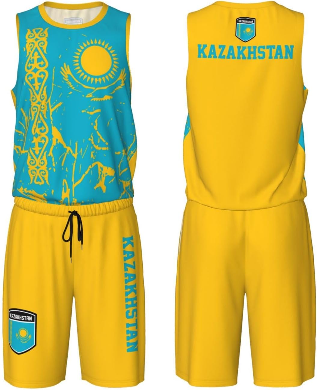 Kazakhstan Flag Grain Basketball Jersey Uniform Suit for Men Adults Training Athletic Set