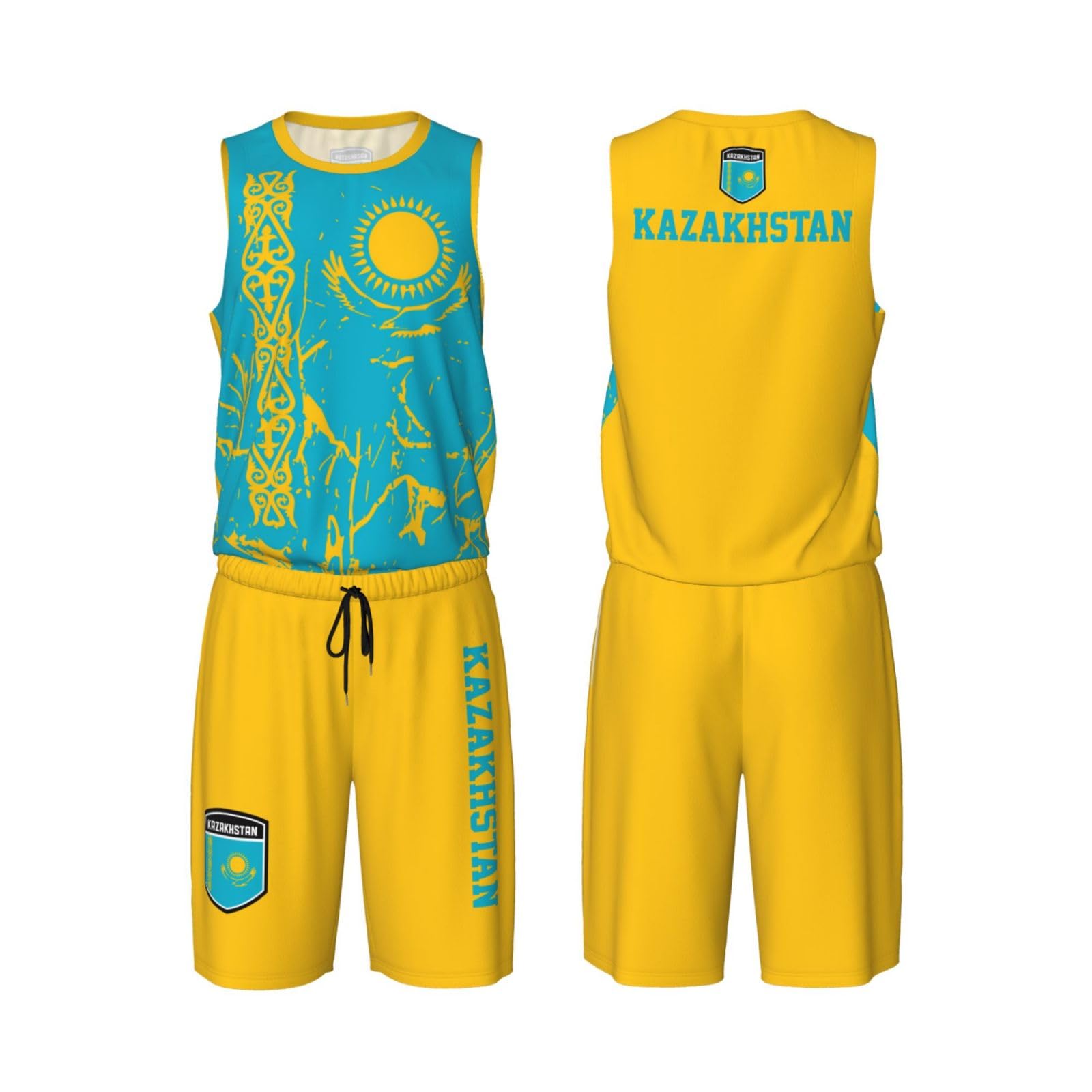 Kazakhstan Flag Grain (2) Basketball Jersey Uniform Suit for Men Adults Training Athletic Set