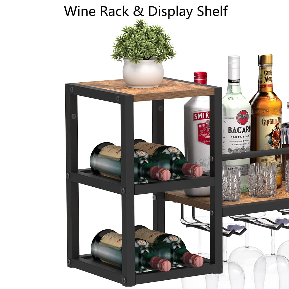 VEDECASA industriell wandmontierte Weinregal mit 3 Dampfglashalter Partial Holzregal Schwarz Metallflaschenhalter Multi funktionaler Weinpareite Display Rack für Home Bar Dining Room Kitchenkitchen