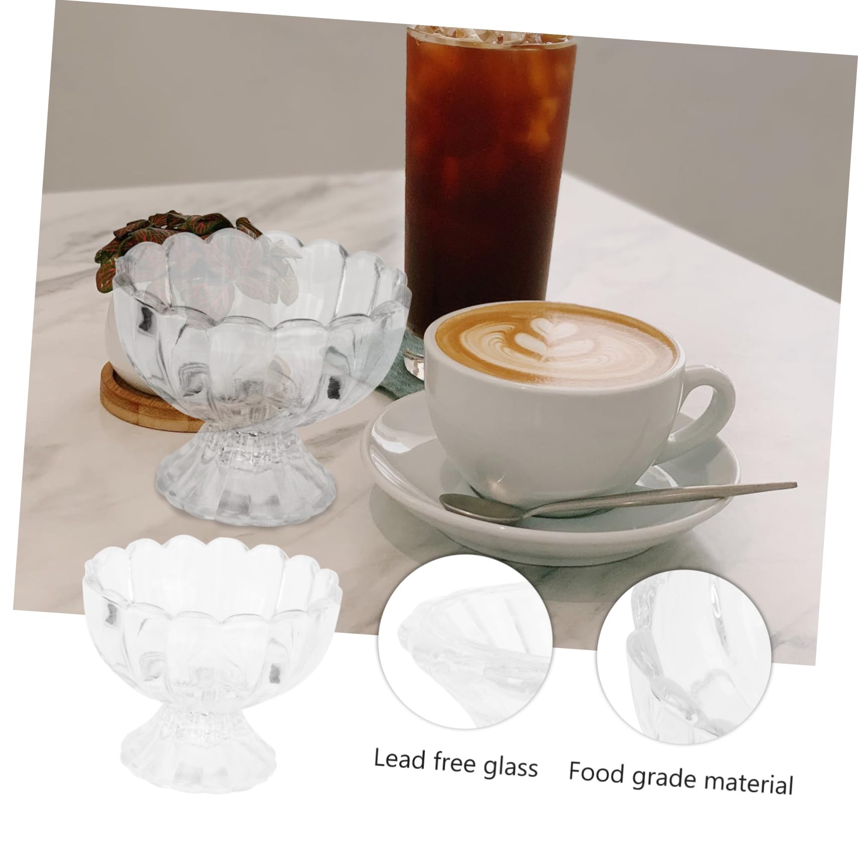 Amosfun Coppe da Gelato e Budino in Vetro a Forma di Loto, 150ml, Set da 5 Pezzi, Facili da Pulire, per Dessert e Presentazione