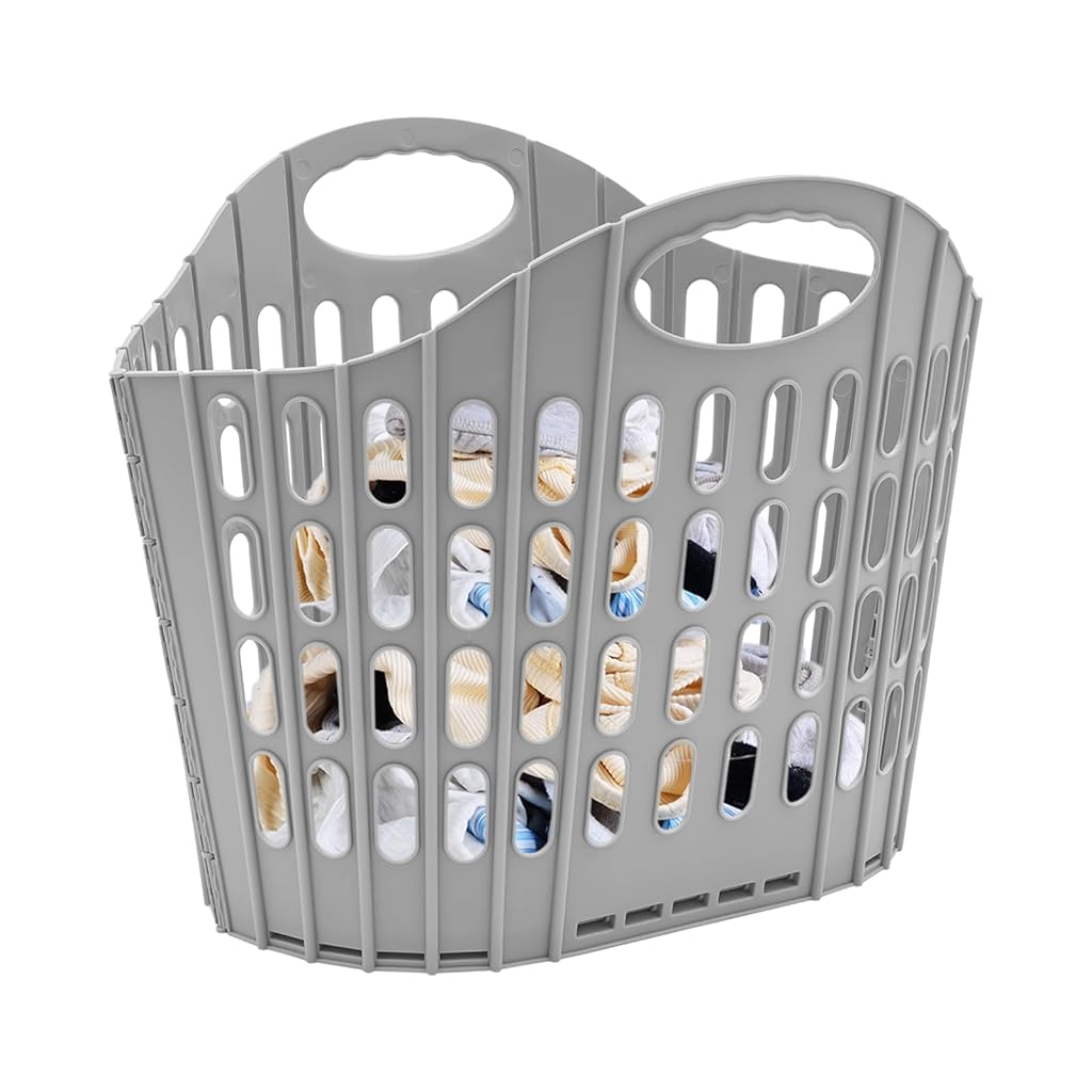 HASTHIP® 18.56L Laundry Basket Plastic - Portable Breathable Lightweight Clothes Hamper with Handles for Storing Clothes, Toys, Books, 29x20x32cm, Grey-image-12