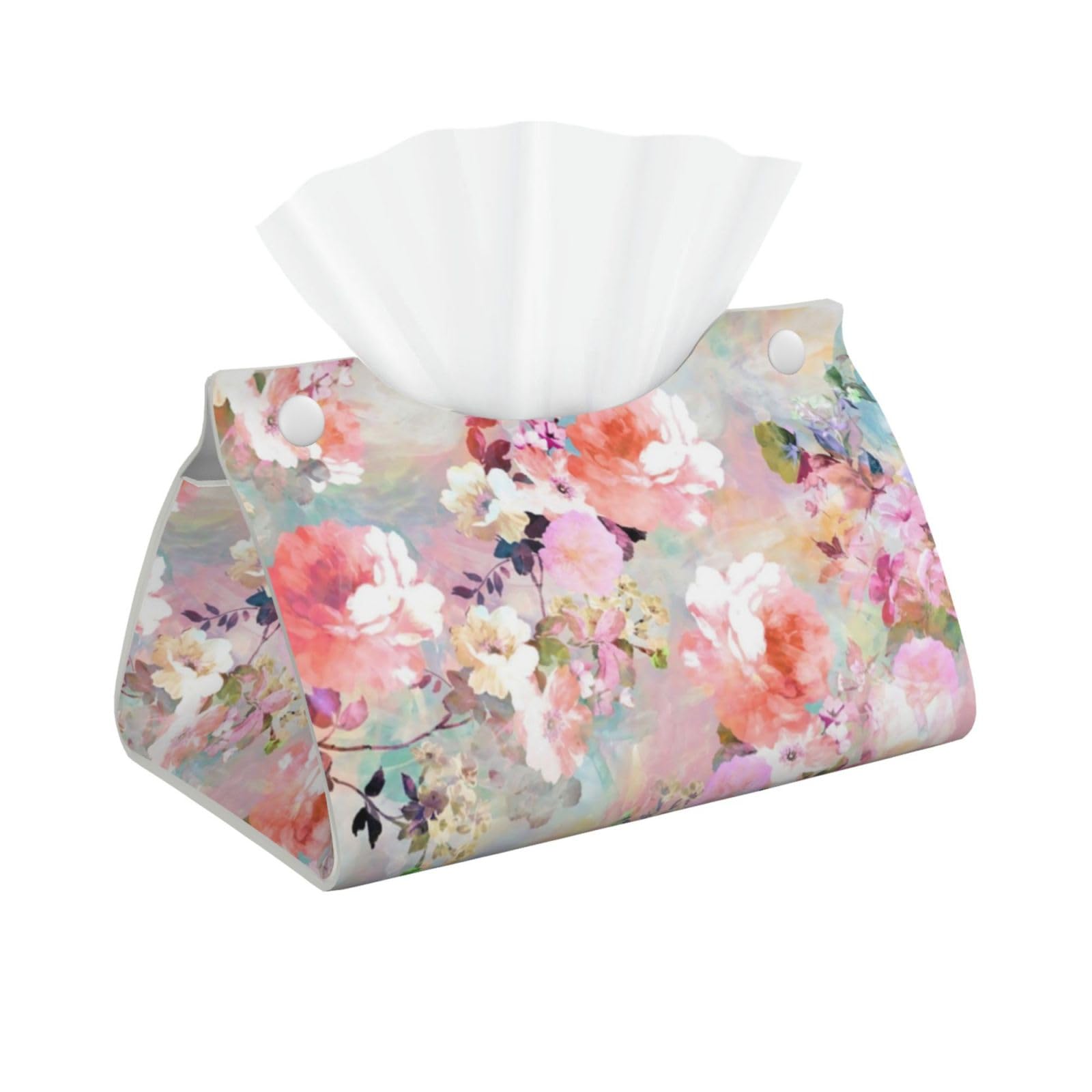 Watercolor Pink Flowers Pattern Tissue Box Cover Rectangle PU Leather Facial Case Paper Holder Organizer for Decor Bathroom Vanity Countertop Bedroom