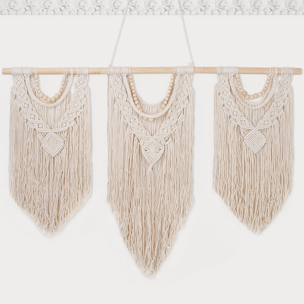 Tapisserie bohème faite à la main macramé détachable à longs pompons pour décoration murale chic
