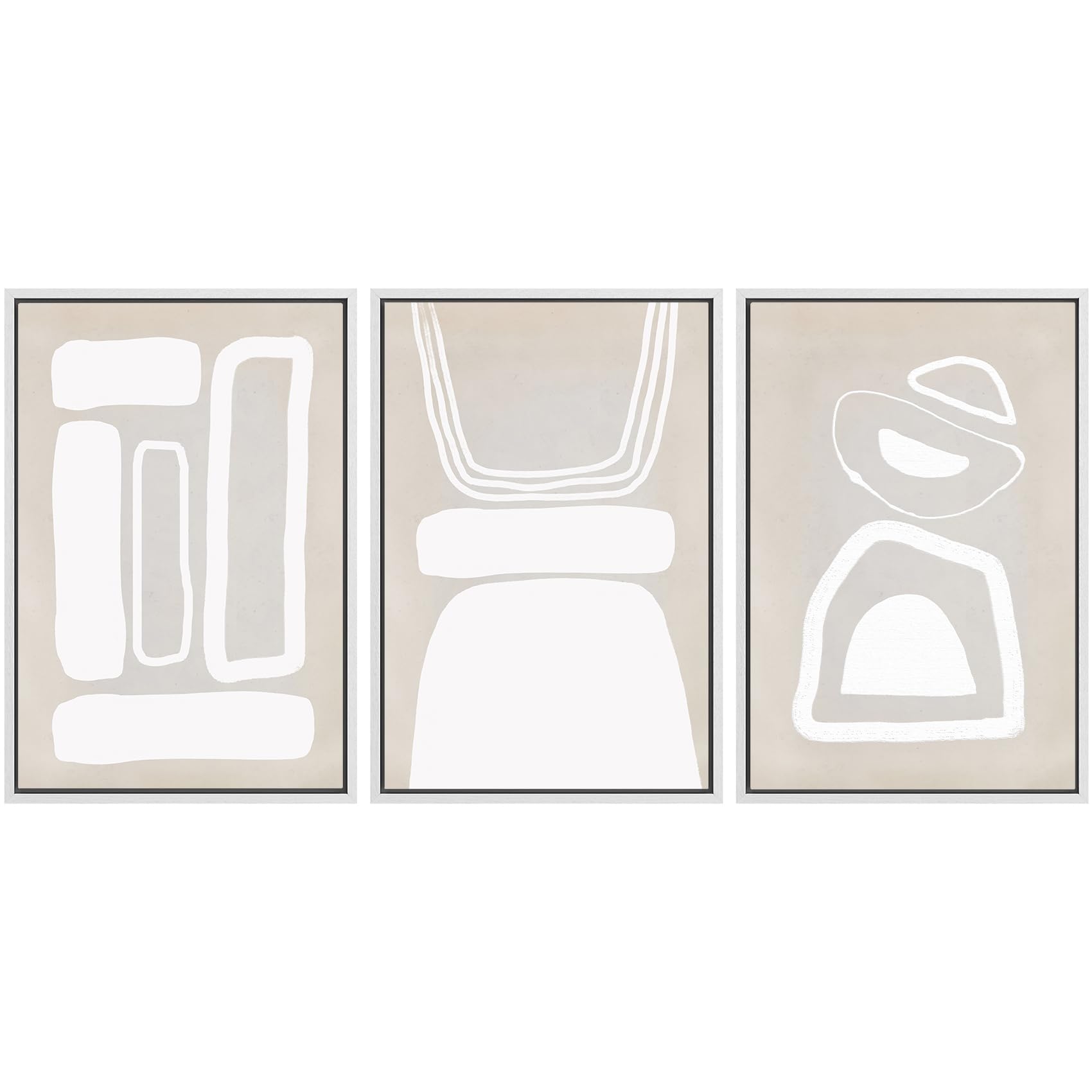 SIGNWIN Framed Canvas Print Wall Art Set Blue White Grunge Geometric Pattern Abstract Shapes Cozy Neutral Decorative Contemporary Minimal for Living Room, Bedroom, Office - 24"x36"x3 Natural — view 48