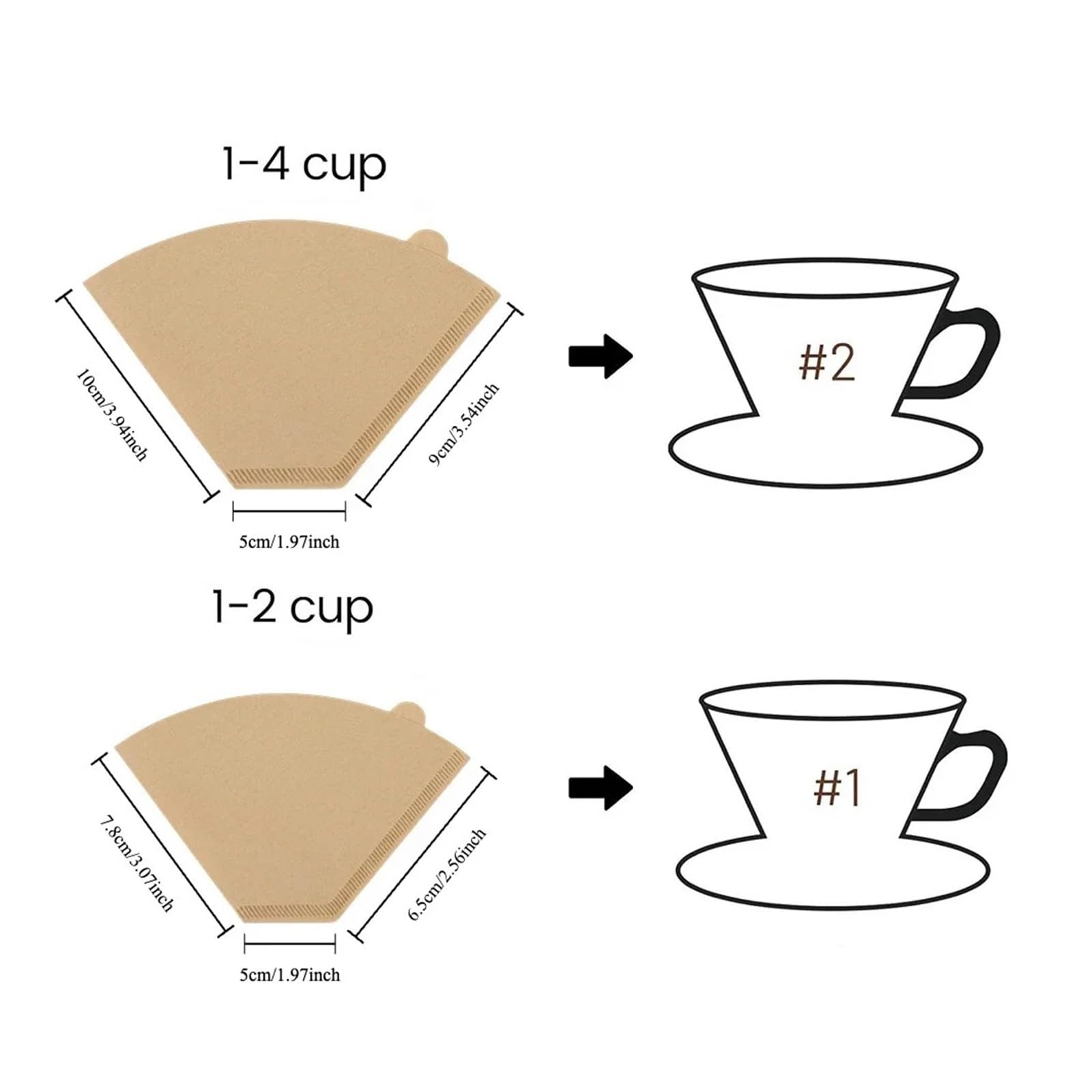 Kaffeefilterkegel, 100/1000 Stück, Größe Nr. 1 Nr. 2, natürliches, ungebleichtes braunes Papier, Einweg-Pour-Over-Maker, Korbtropfer for Zuhause, Büro(1000pcs,U01(1-2 servings))